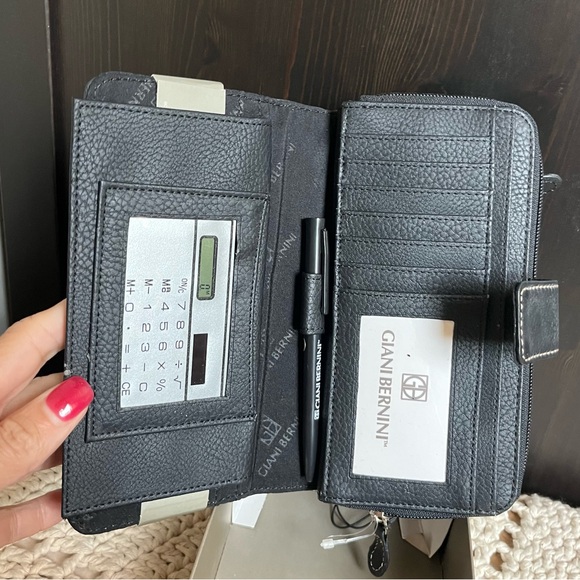Giani Bernini Portfolio Leather Wallet Multi Function Calculator Black NEW W BOX - Picture 3 of 6